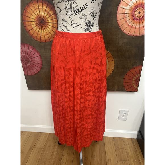 Argenti 100% Silk Red Floral Midi Skirt Parisian Romantic Size 10 - Picture 2 of 5